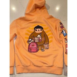 Toca‎ Boca Life H&M Youth Graphic Hoodie Boys YL Sloth Sweatshirt Orange Cotton